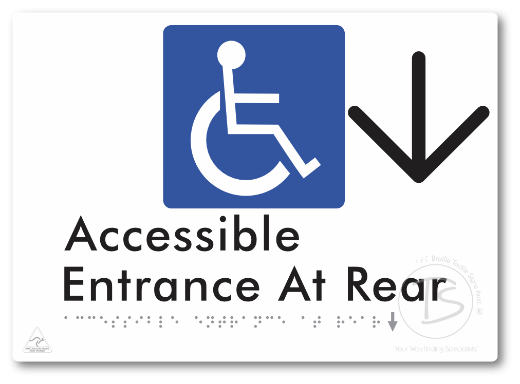 Accessible Entrance at Rear with Large Directional Arrow - Braille Tactile Signs Aust.