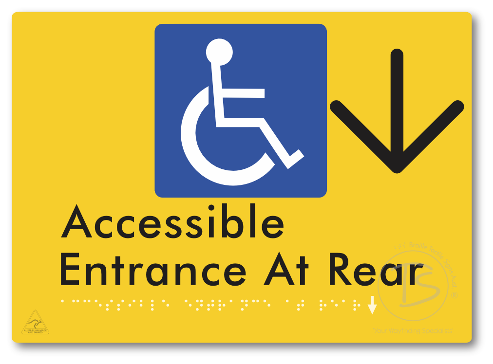 Accessible Entrance at Rear with Large Directional Arrow - Braille Tactile Signs Aust.