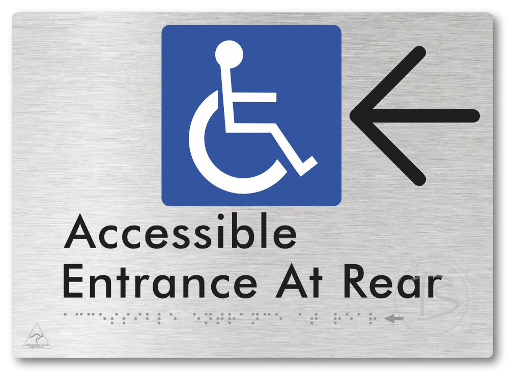 Accessible Entrance at Rear with Large Directional Arrow - Braille Tactile Signs Aust.