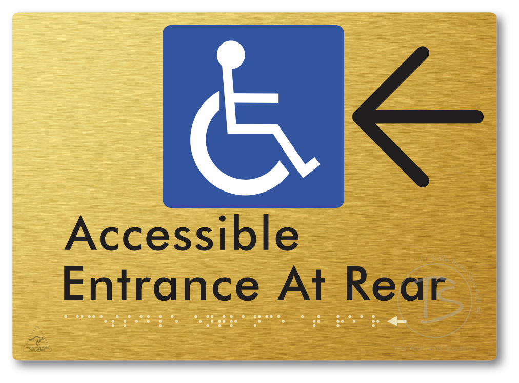 Accessible Entrance at Rear with Large Directional Arrow - Braille Tactile Signs Aust.