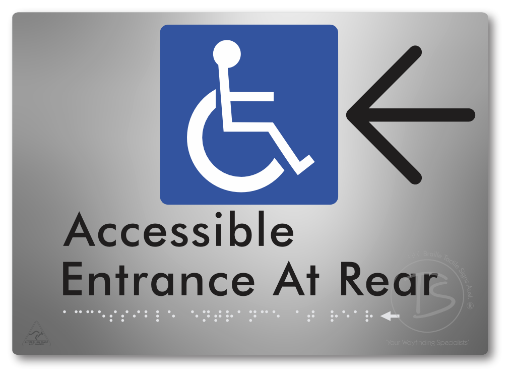 Accessible Entrance at Rear with Large Directional Arrow - Braille Tactile Signs Aust.