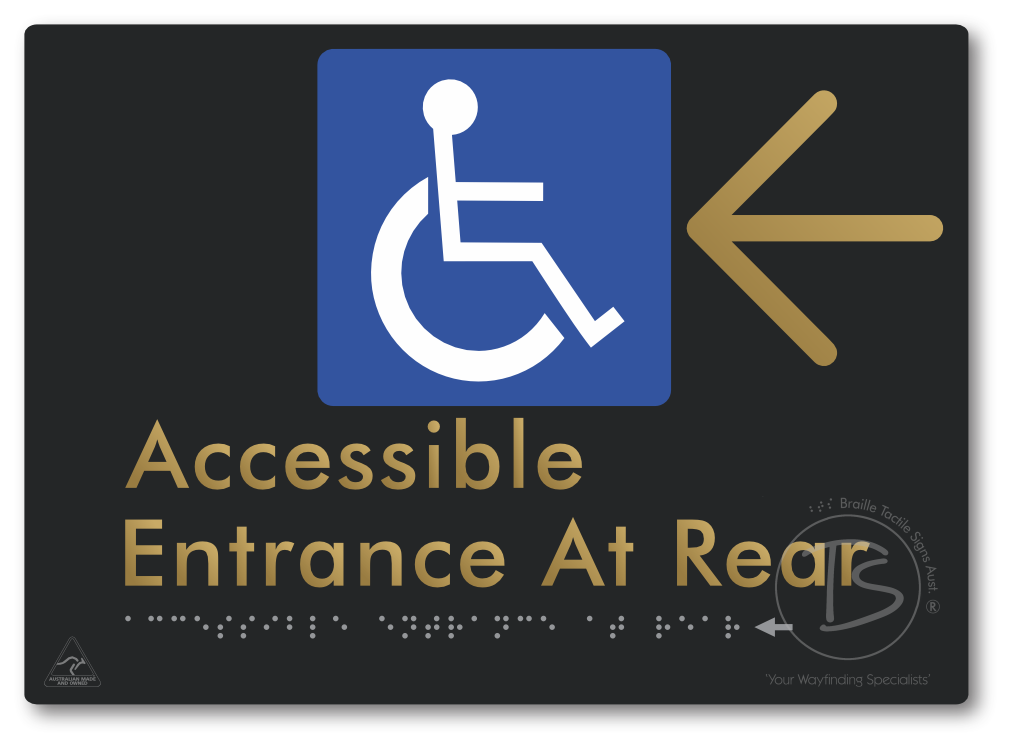 Accessible Entrance at Rear with Large Directional Arrow - Braille Tactile Signs Aust.