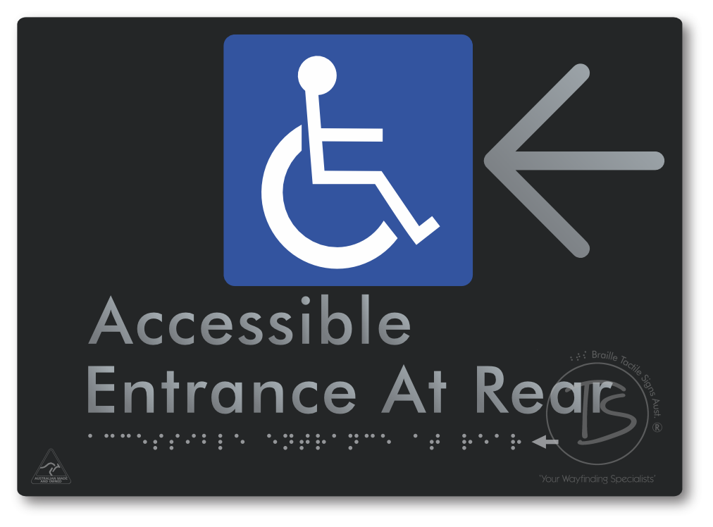 Accessible Entrance at Rear with Large Directional Arrow - Braille Tactile Signs Aust.