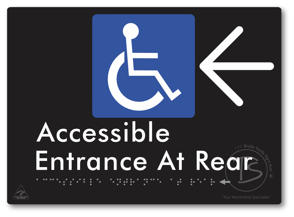 Accessible Entrance at Rear with Large Directional Arrow - Braille Tactile Signs Aust.