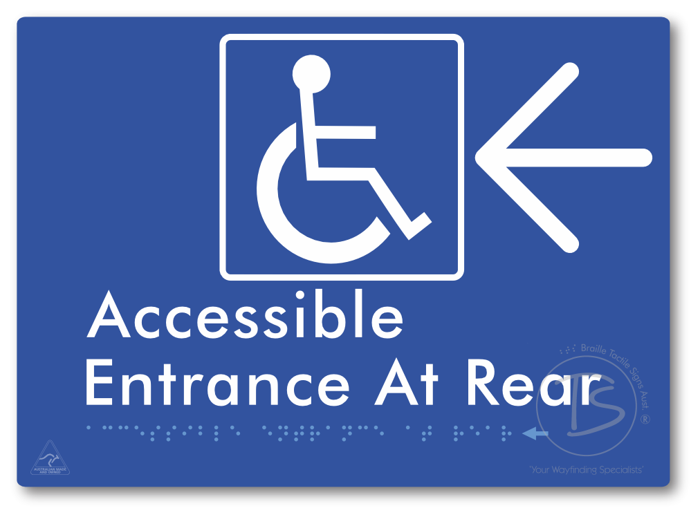 Accessible Entrance at Rear with Large Directional Arrow - Braille Tactile Signs Aust.