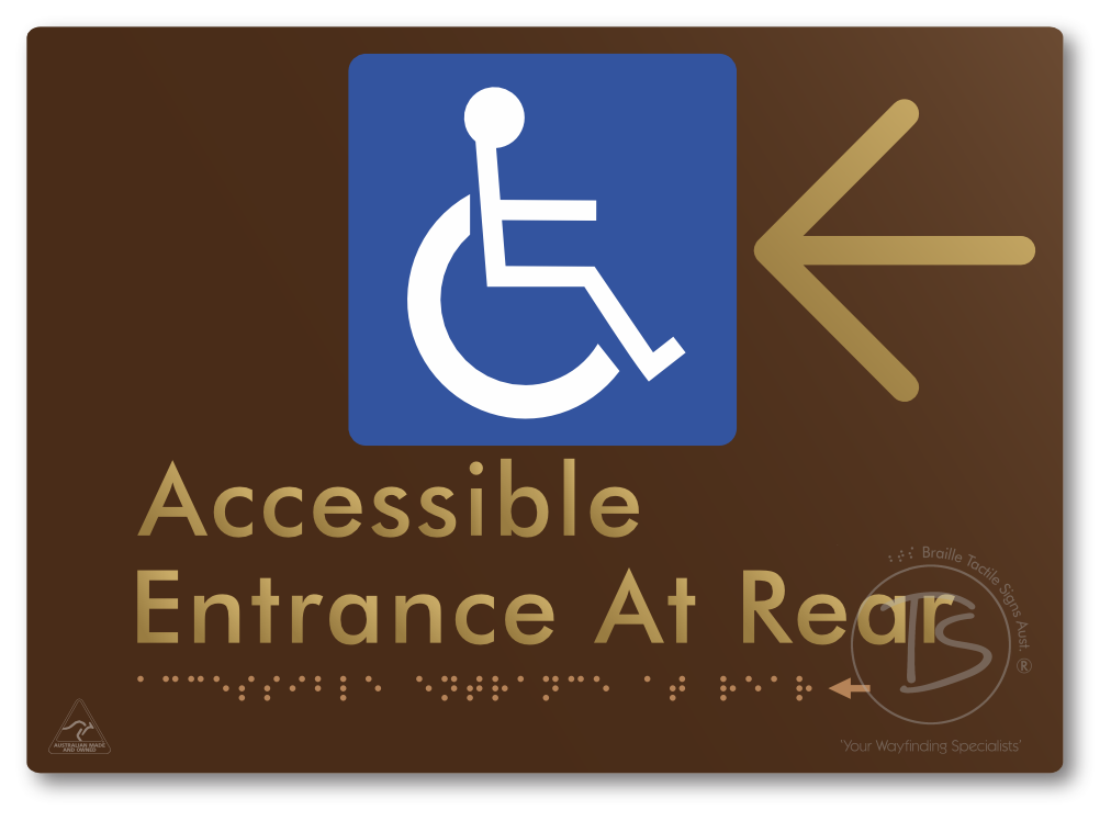 Accessible Entrance at Rear with Large Directional Arrow - Braille Tactile Signs Aust.