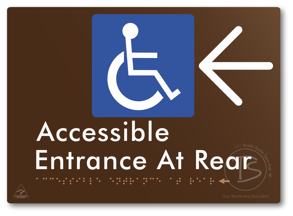 Accessible Entrance at Rear with Large Directional Arrow - Braille Tactile Signs Aust.
