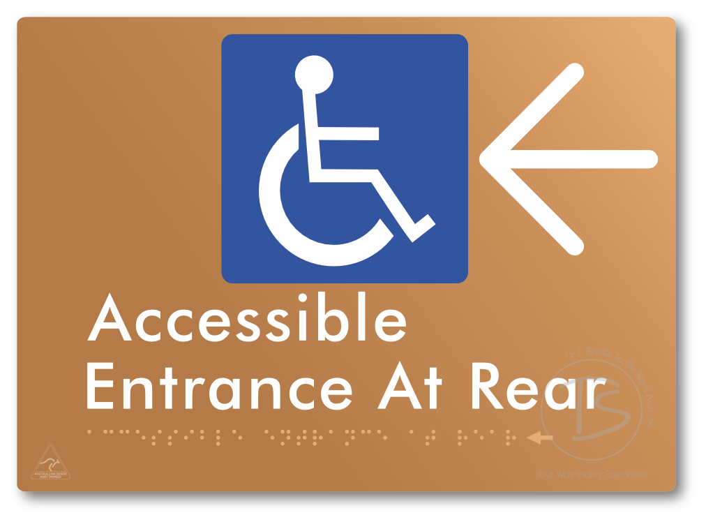 Accessible Entrance at Rear with Large Directional Arrow - Braille Tactile Signs Aust.
