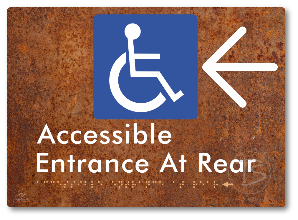 Accessible Entrance at Rear with Large Directional Arrow - Braille Tactile Signs Aust.