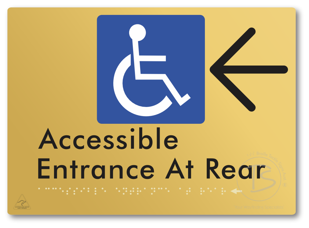 Accessible Entrance at Rear with Large Directional Arrow - Braille Tactile Signs Aust.