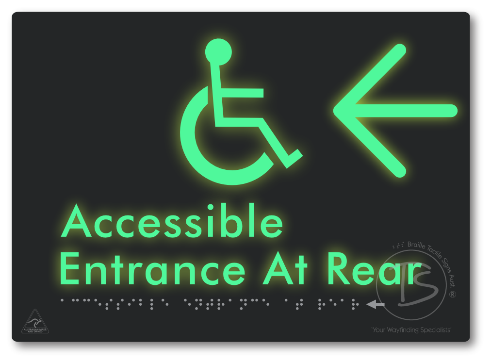 Accessible Entrance at Rear with Large Directional Arrow - Braille Tactile Signs Aust.