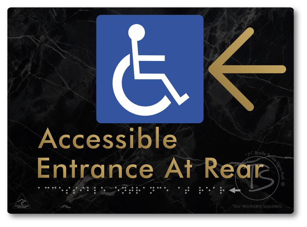 Accessible Entrance at Rear with Large Directional Arrow - Braille Tactile Signs Aust.