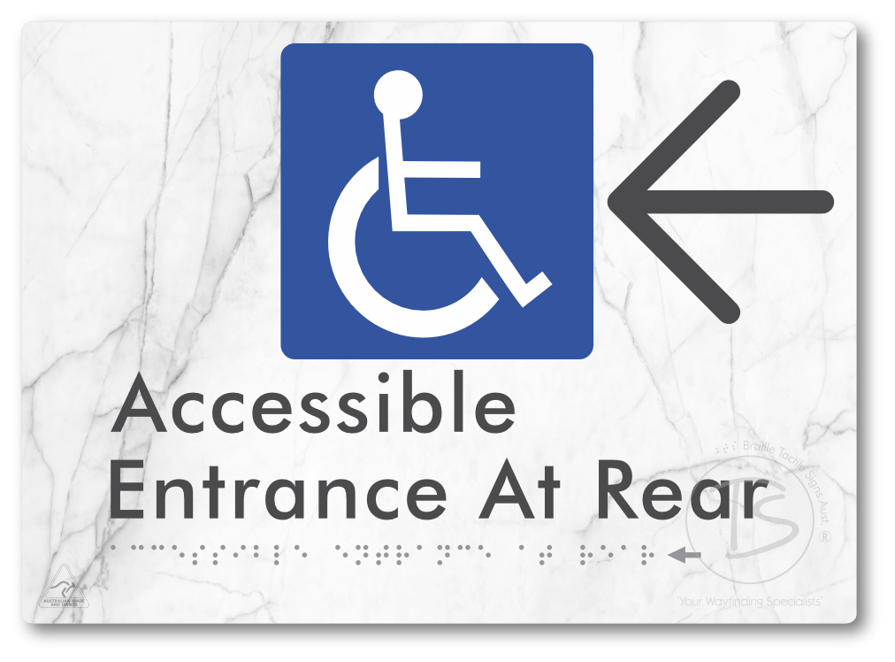 Accessible Entrance at Rear with Large Directional Arrow - Braille Tactile Signs Aust.