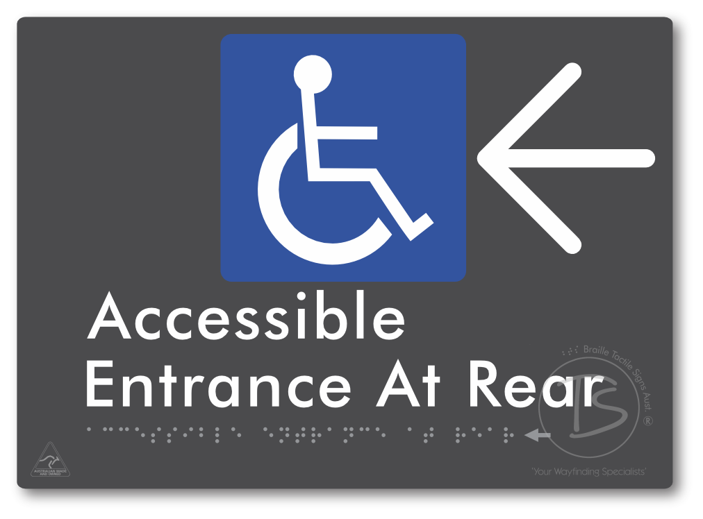 Accessible Entrance at Rear with Large Directional Arrow - Braille Tactile Signs Aust.