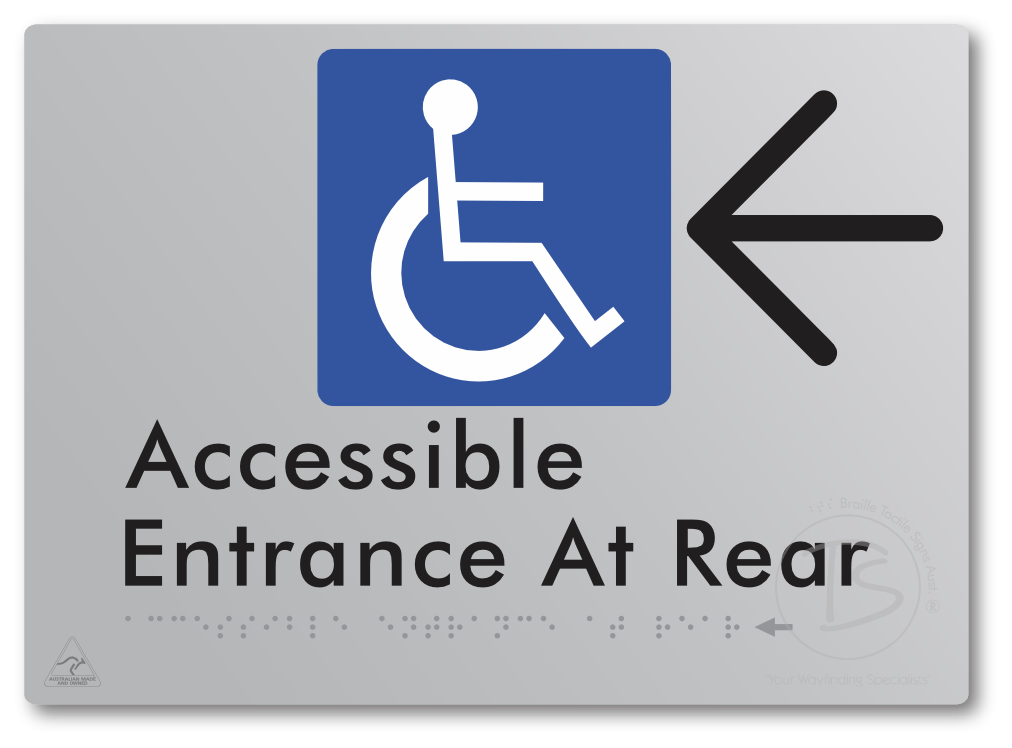 Accessible Entrance at Rear with Large Directional Arrow - Braille Tactile Signs Aust.