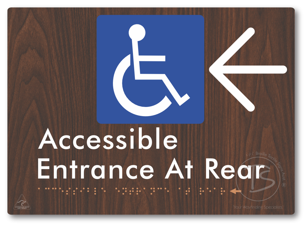 Accessible Entrance at Rear with Large Directional Arrow - Braille Tactile Signs Aust.