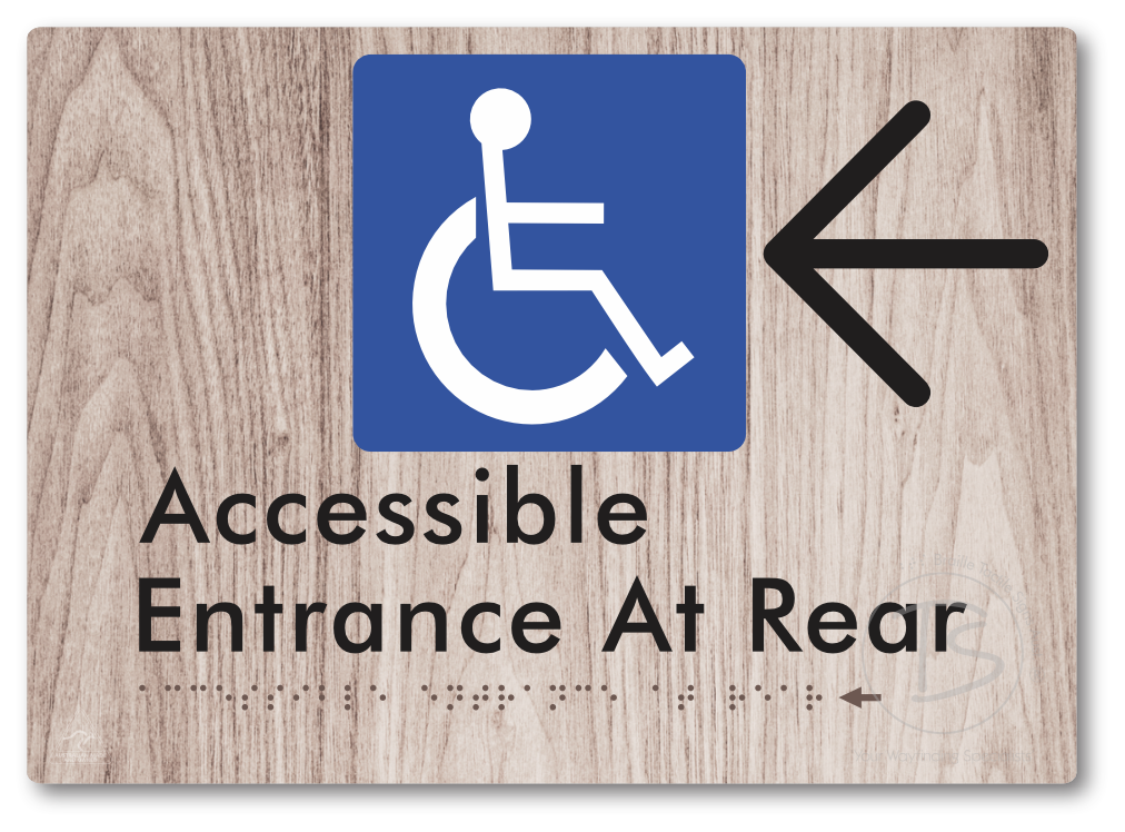 Accessible Entrance at Rear with Large Directional Arrow - Braille Tactile Signs Aust.