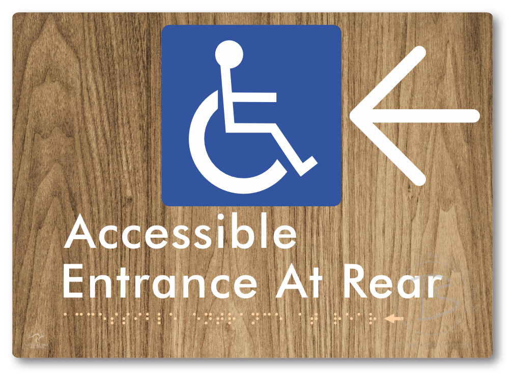 Accessible Entrance at Rear with Large Directional Arrow - Braille Tactile Signs Aust.