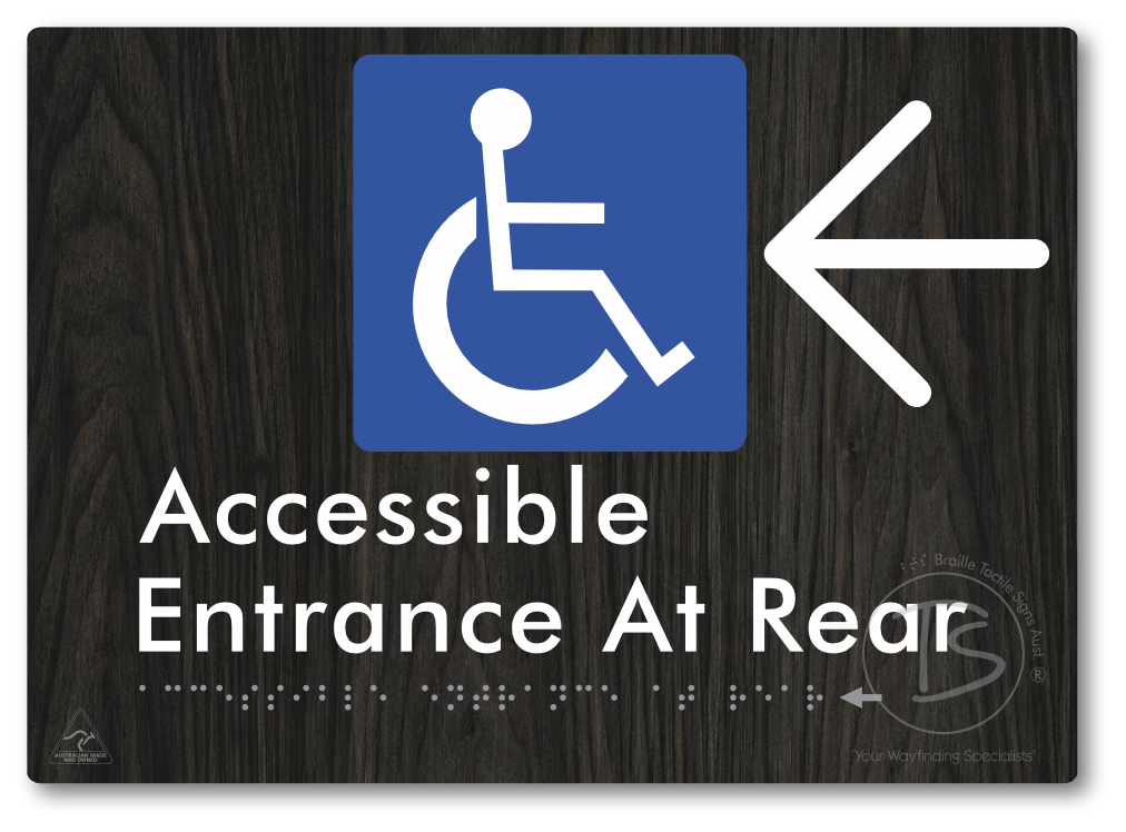 Accessible Entrance at Rear with Large Directional Arrow - Braille Tactile Signs Aust.