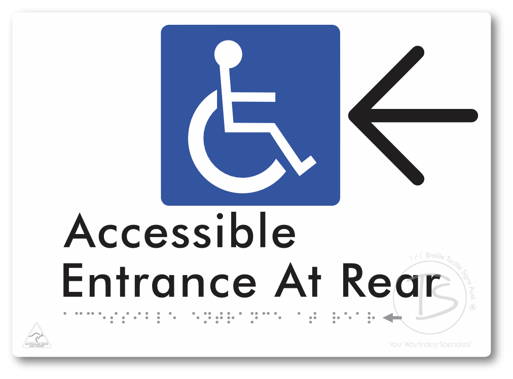 Accessible Entrance at Rear with Large Directional Arrow - Braille Tactile Signs Aust.