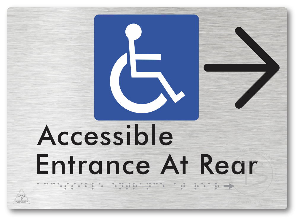 Accessible Entrance at Rear with Large Directional Arrow - Braille Tactile Signs Aust.