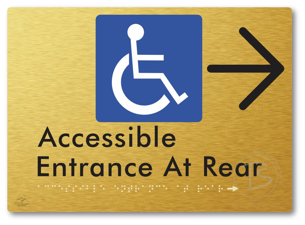 Accessible Entrance at Rear with Large Directional Arrow - Braille Tactile Signs Aust.