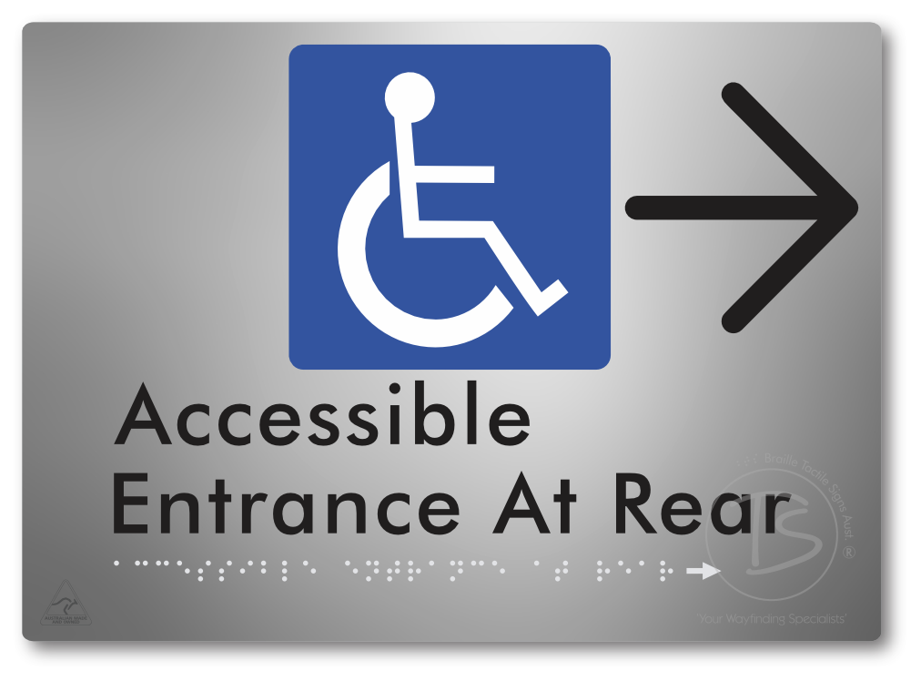 Accessible Entrance at Rear with Large Directional Arrow - Braille Tactile Signs Aust.