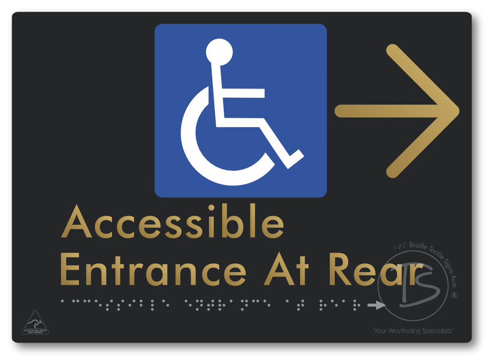 Accessible Entrance at Rear with Large Directional Arrow - Braille Tactile Signs Aust.