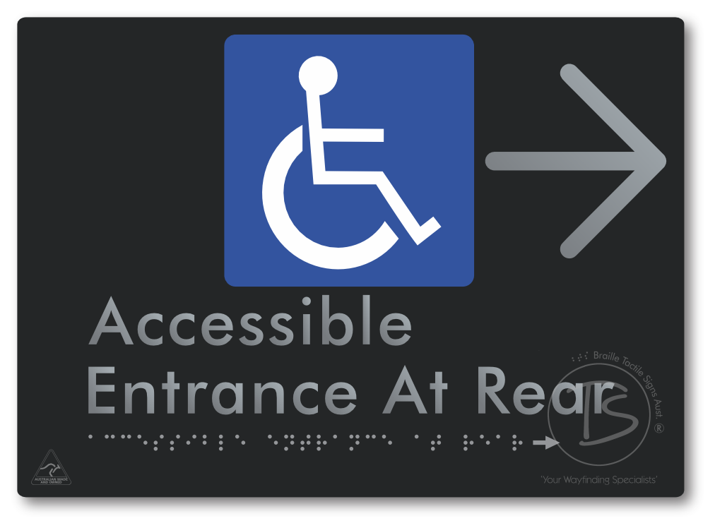 Accessible Entrance at Rear with Large Directional Arrow - Braille Tactile Signs Aust.