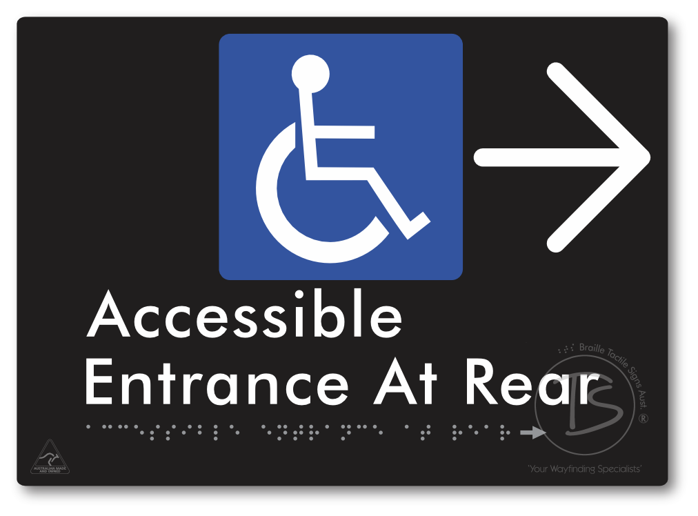 Accessible Entrance at Rear with Large Directional Arrow - Braille Tactile Signs Aust.