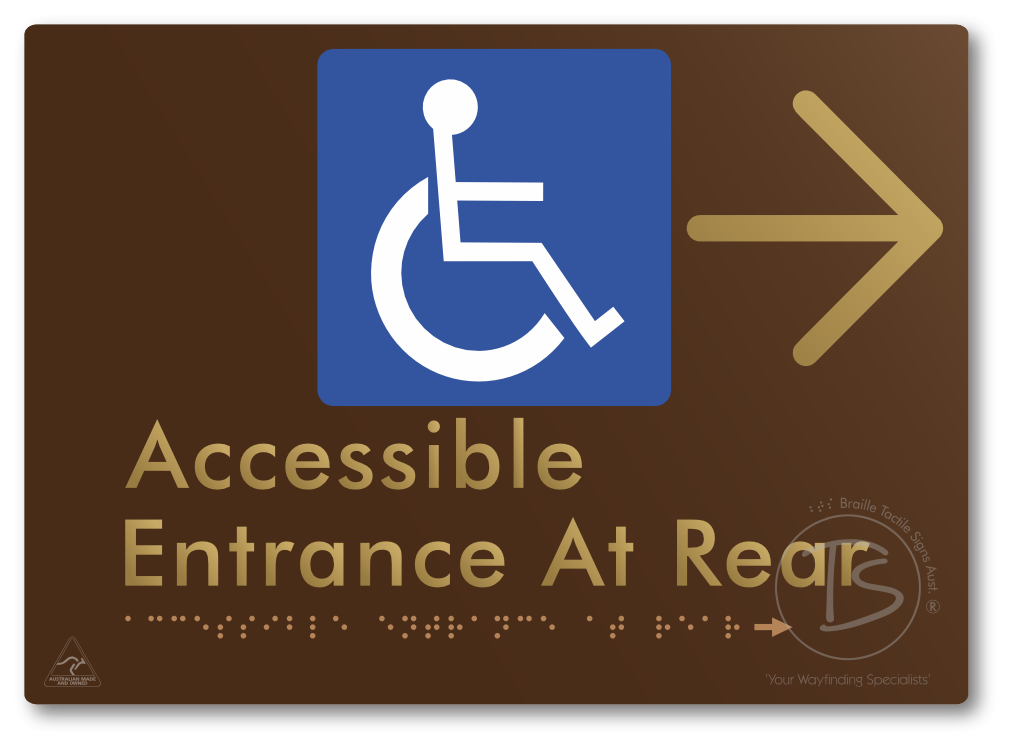 Accessible Entrance at Rear with Large Directional Arrow - Braille Tactile Signs Aust.
