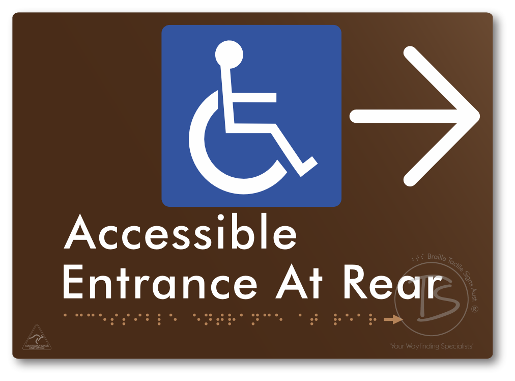 Accessible Entrance at Rear with Large Directional Arrow - Braille Tactile Signs Aust.