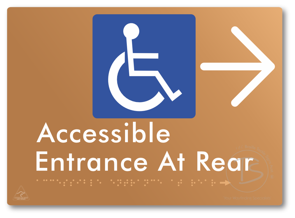 Accessible Entrance at Rear with Large Directional Arrow - Braille Tactile Signs Aust.