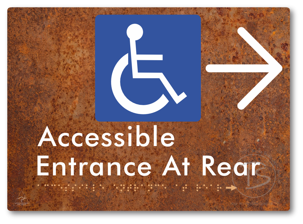 Accessible Entrance at Rear with Large Directional Arrow - Braille Tactile Signs Aust.