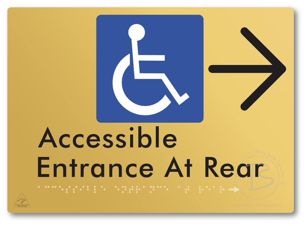 Accessible Entrance at Rear with Large Directional Arrow - Braille Tactile Signs Aust.