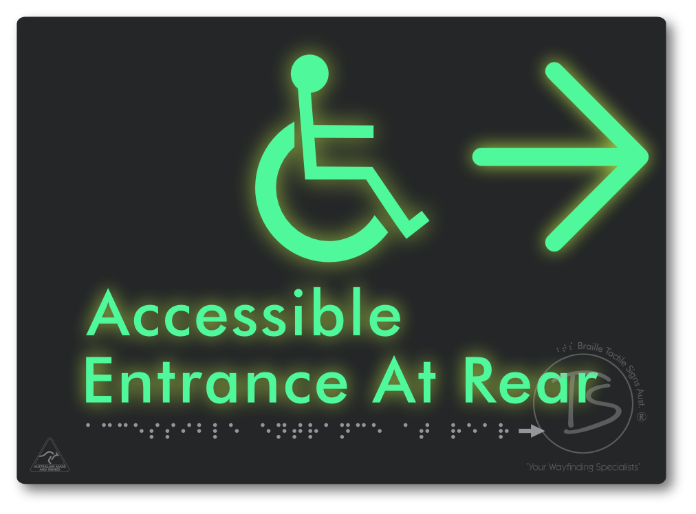 Accessible Entrance at Rear with Large Directional Arrow - Braille Tactile Signs Aust.