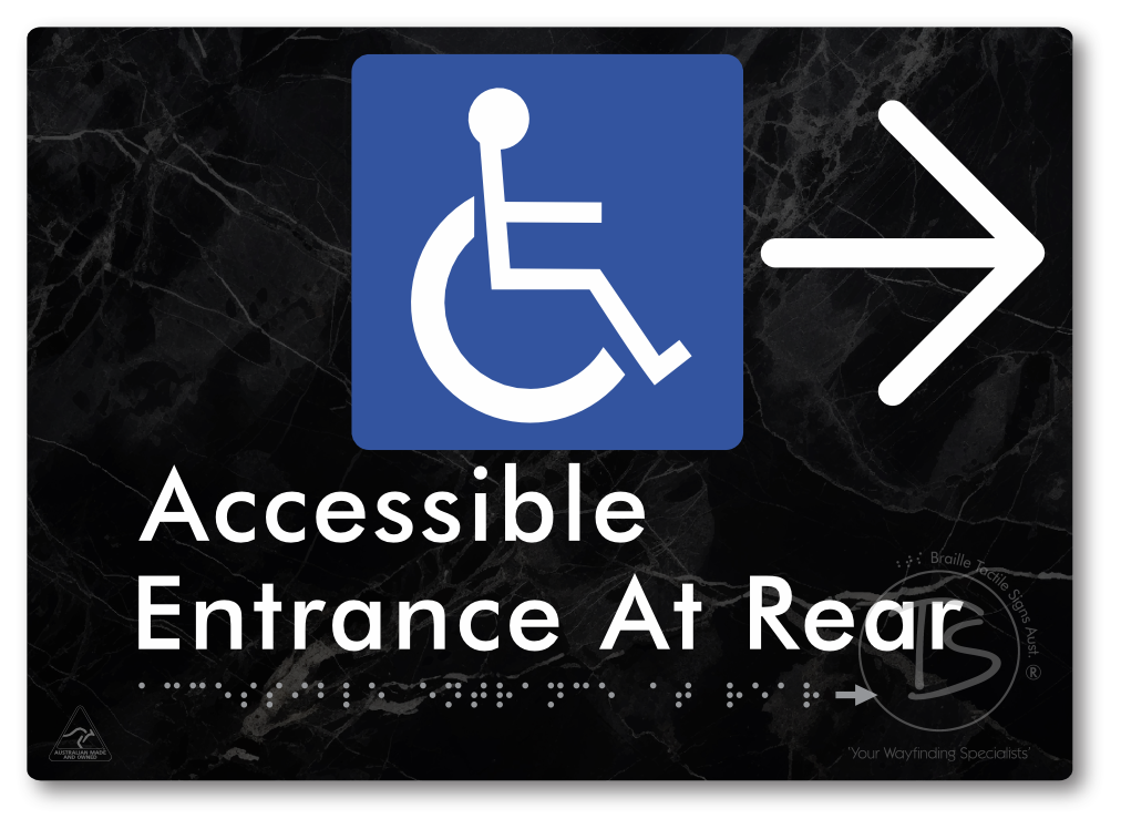 Accessible Entrance at Rear with Large Directional Arrow - Braille Tactile Signs Aust.