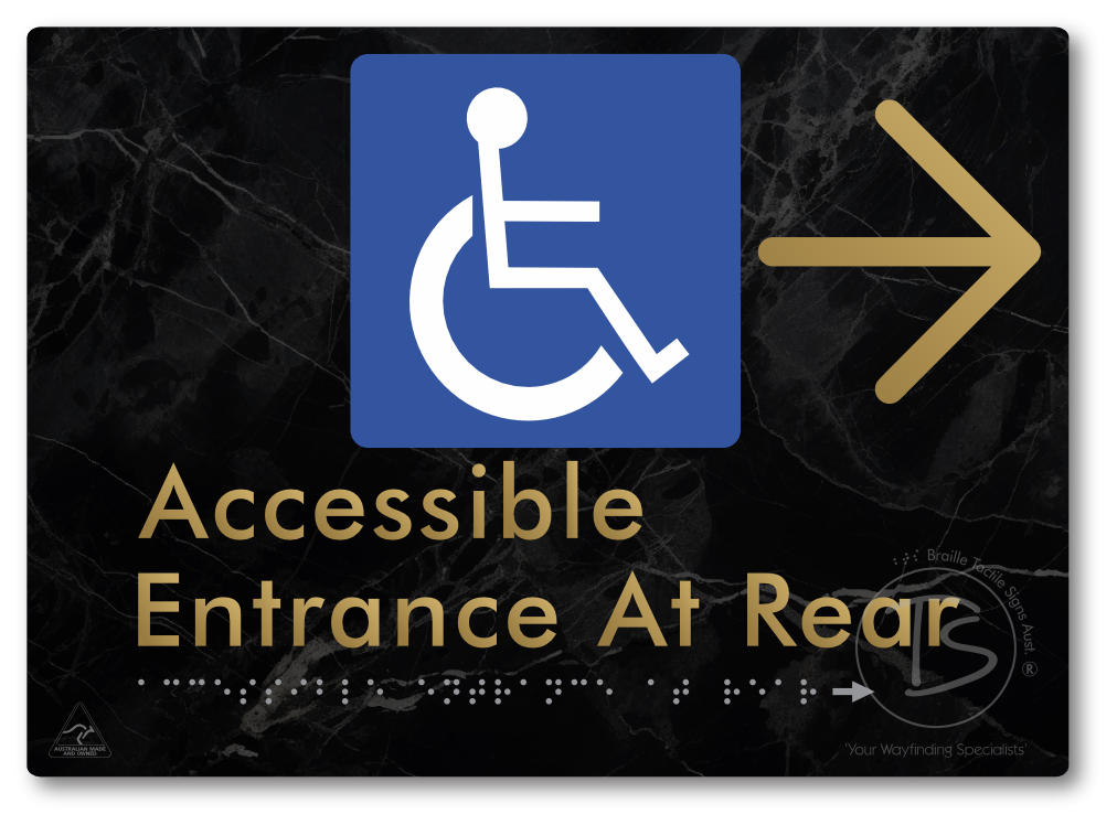 Accessible Entrance at Rear with Large Directional Arrow - Braille Tactile Signs Aust.