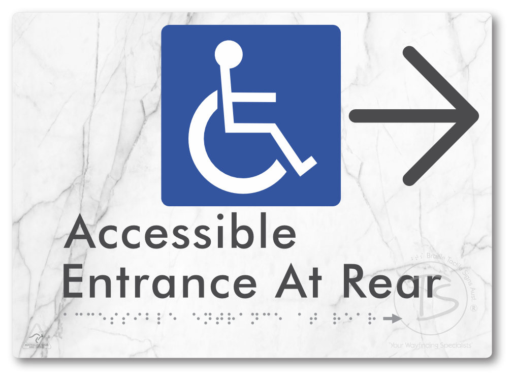 Accessible Entrance at Rear with Large Directional Arrow - Braille Tactile Signs Aust.