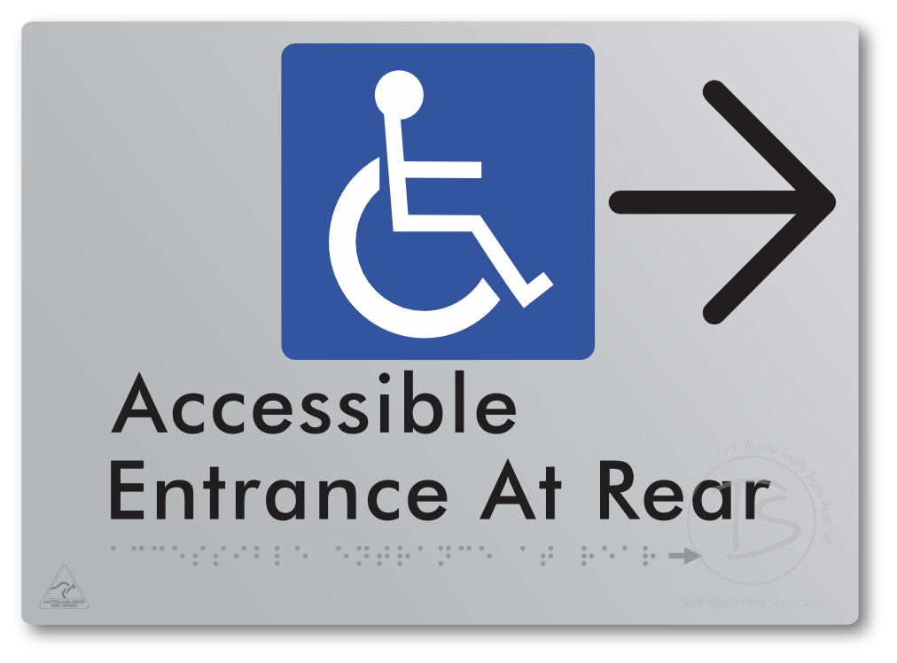 Accessible Entrance at Rear with Large Directional Arrow - Braille Tactile Signs Aust.