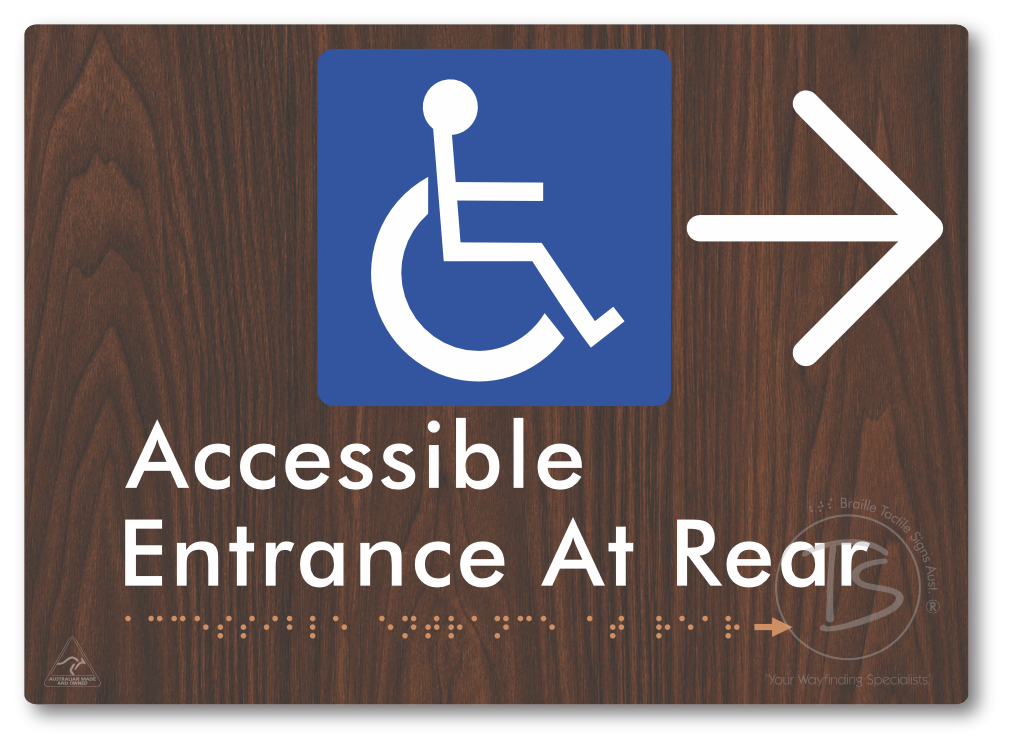 Accessible Entrance at Rear with Large Directional Arrow - Braille Tactile Signs Aust.