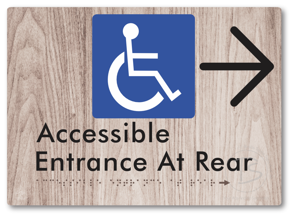 Accessible Entrance at Rear with Large Directional Arrow - Braille Tactile Signs Aust.
