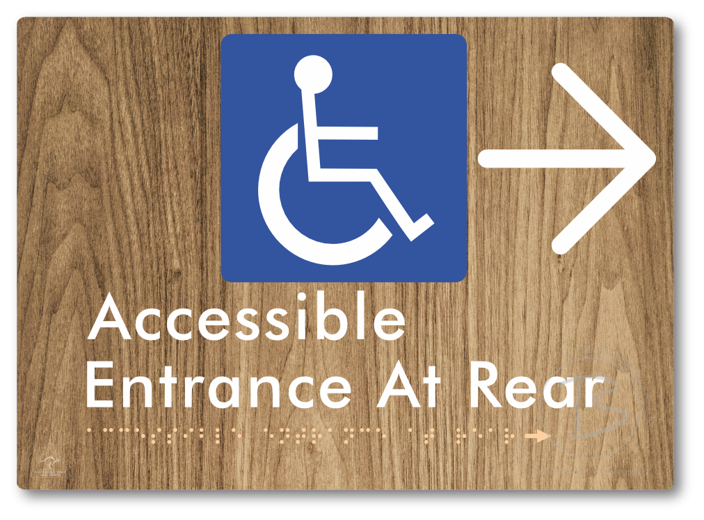 Accessible Entrance at Rear with Large Directional Arrow - Braille Tactile Signs Aust.