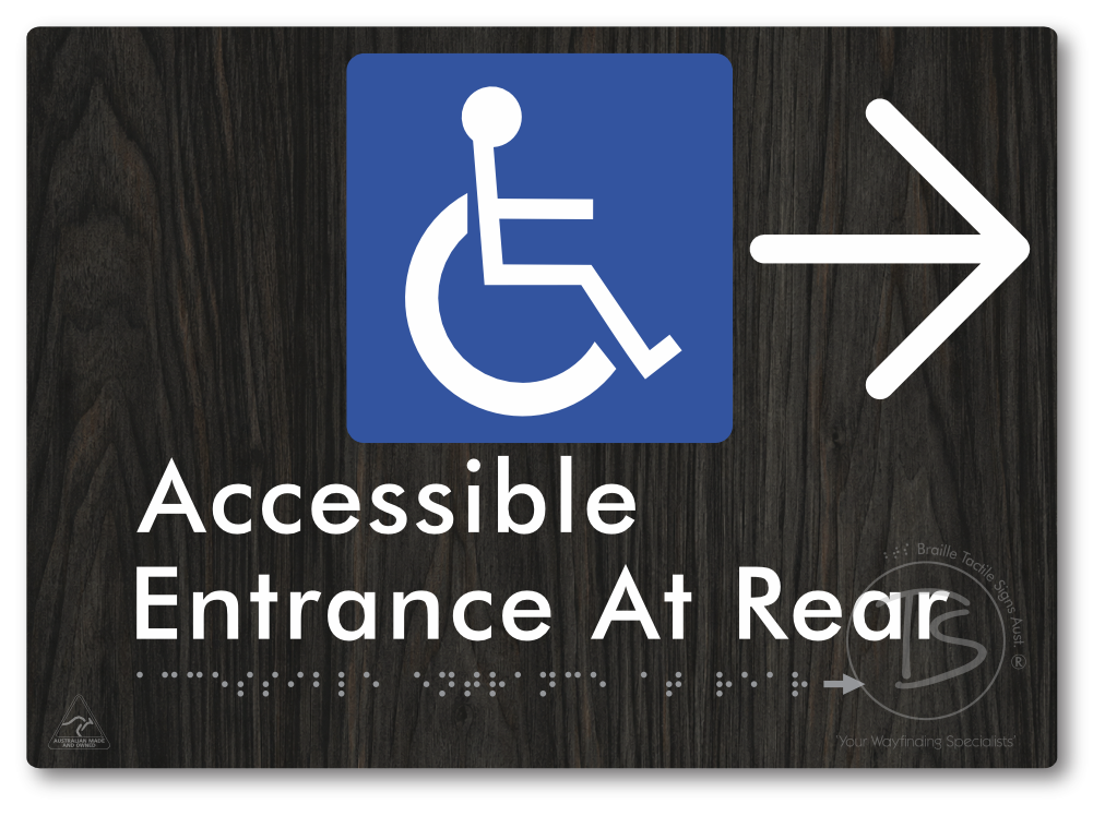 Accessible Entrance at Rear with Large Directional Arrow - Braille Tactile Signs Aust.