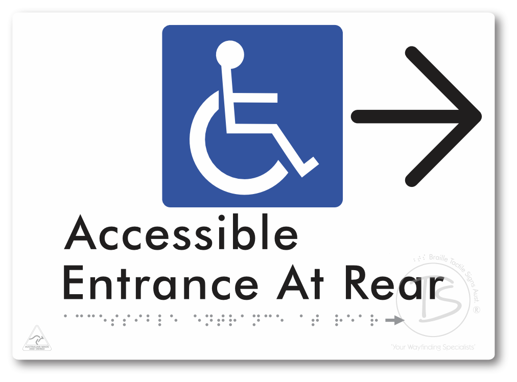 Accessible Entrance at Rear with Large Directional Arrow - Braille Tactile Signs Aust.
