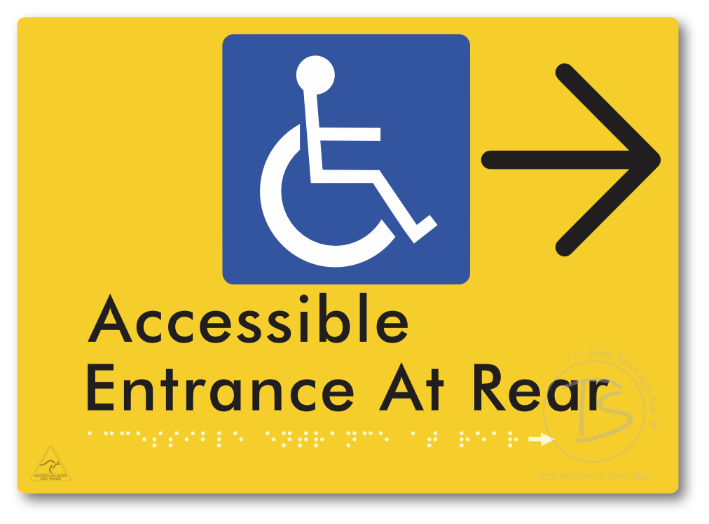 Accessible Entrance at Rear with Large Directional Arrow - Braille Tactile Signs Aust.