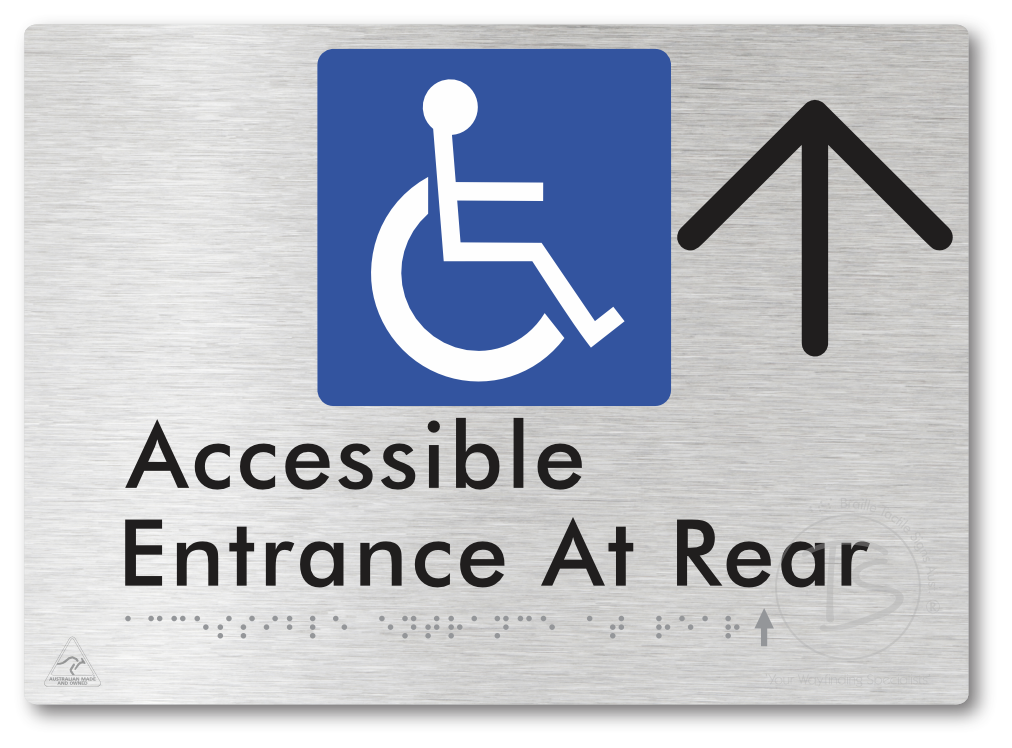 Accessible Entrance at Rear with Large Directional Arrow - Braille Tactile Signs Aust.