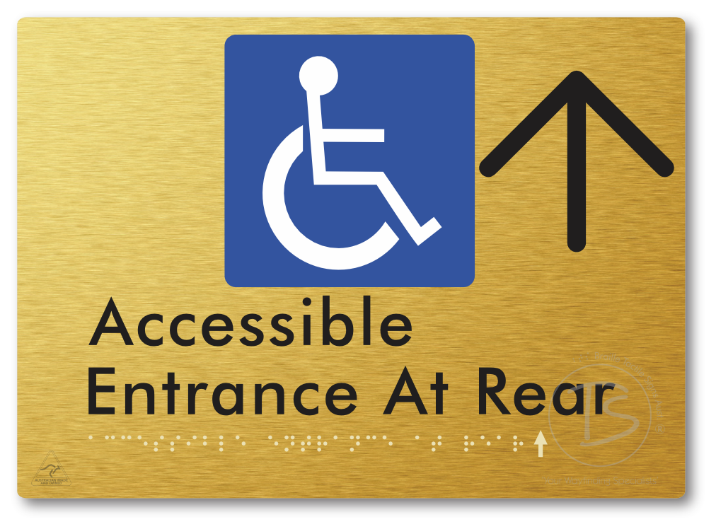 Accessible Entrance at Rear with Large Directional Arrow - Braille Tactile Signs Aust.