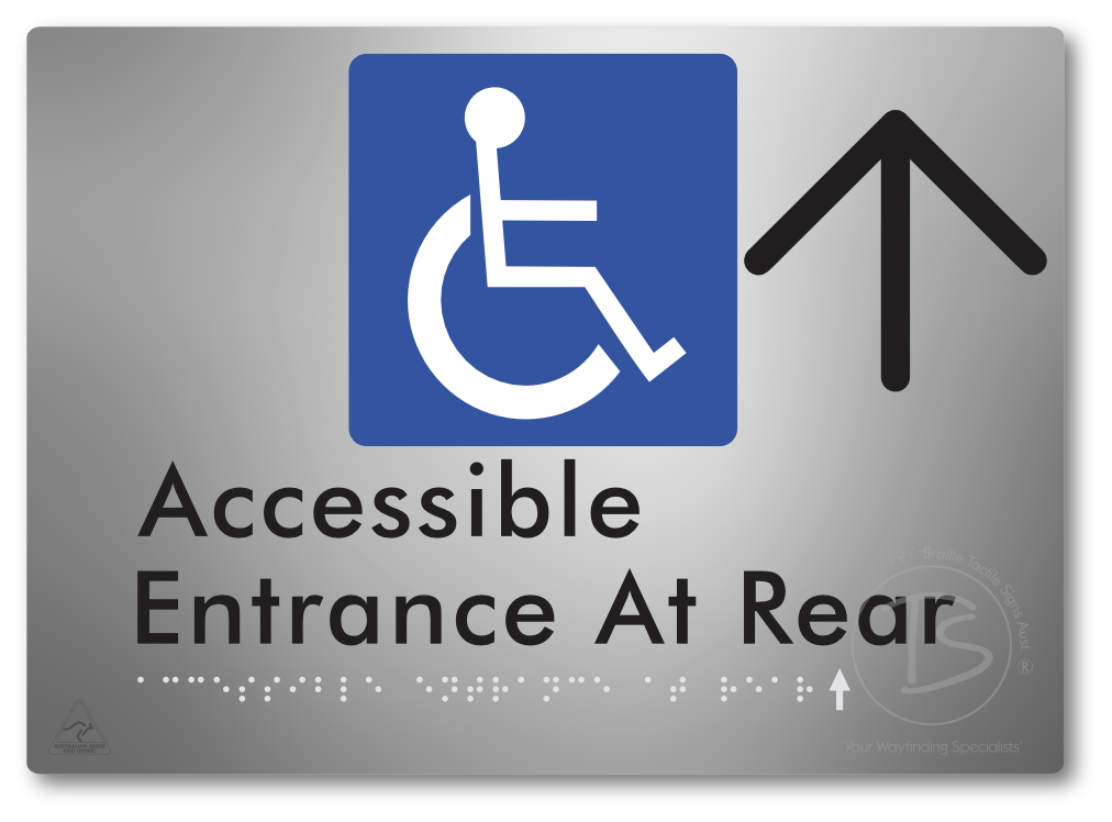 Accessible Entrance at Rear with Large Directional Arrow - Braille Tactile Signs Aust.