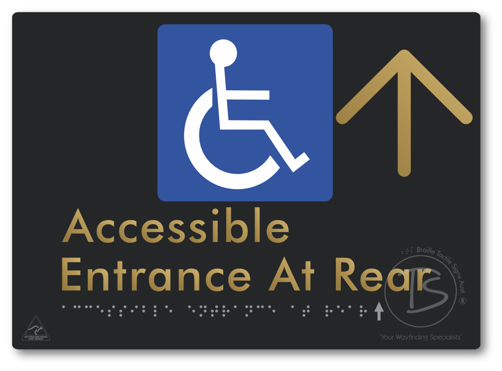 Accessible Entrance at Rear with Large Directional Arrow - Braille Tactile Signs Aust.